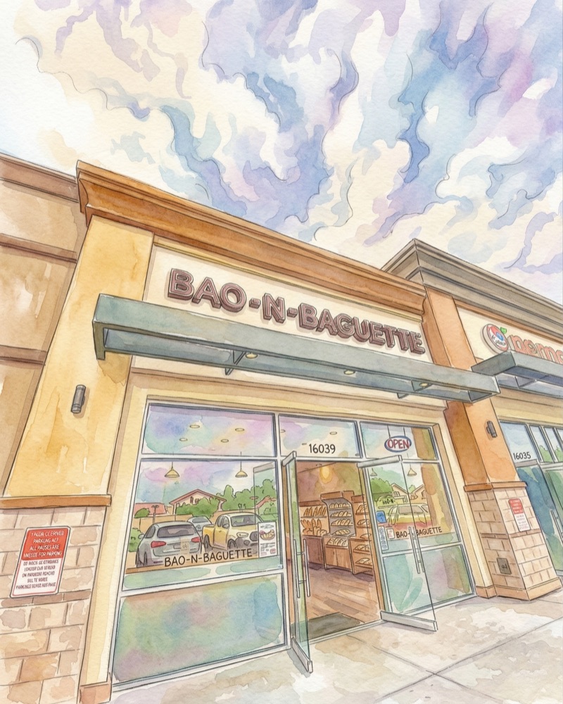 Bao N Baguette Vietnamese restaurant storefront on Brookhurst St, Fountain Valley CA
